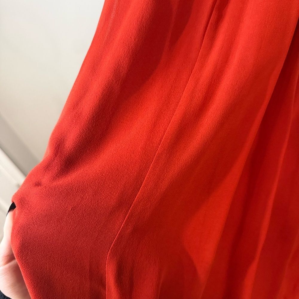 Bebe bright red flowy maxi dress with unique halter top and gathered waist - Picture 4 of 11